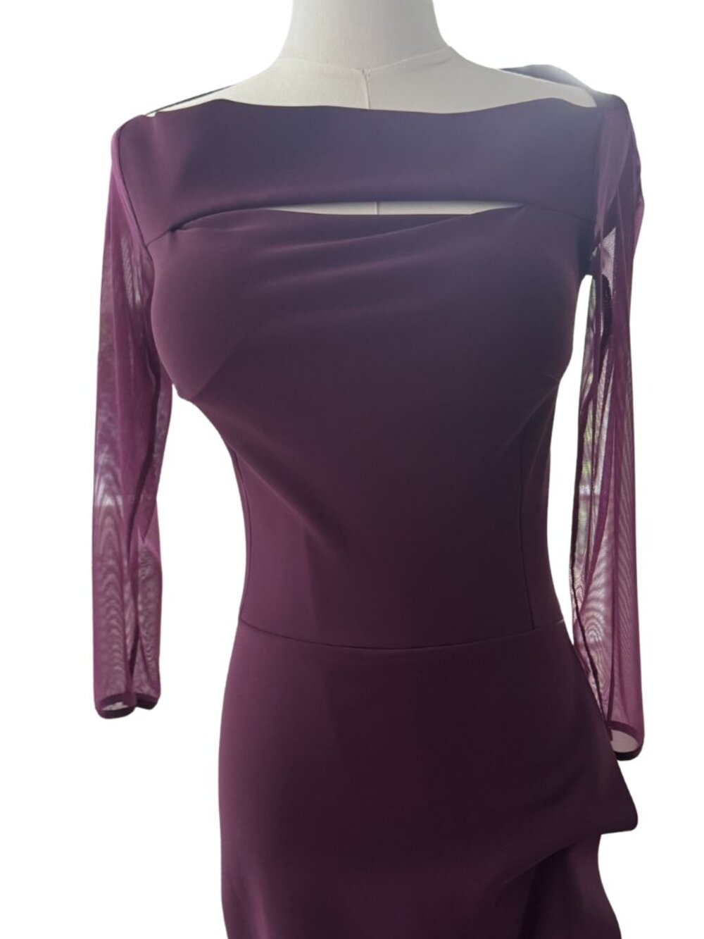 Chiara Boni La Petite Rob Kate Illusion Gown in Burgundy Size 2 - Picture 3 of 8